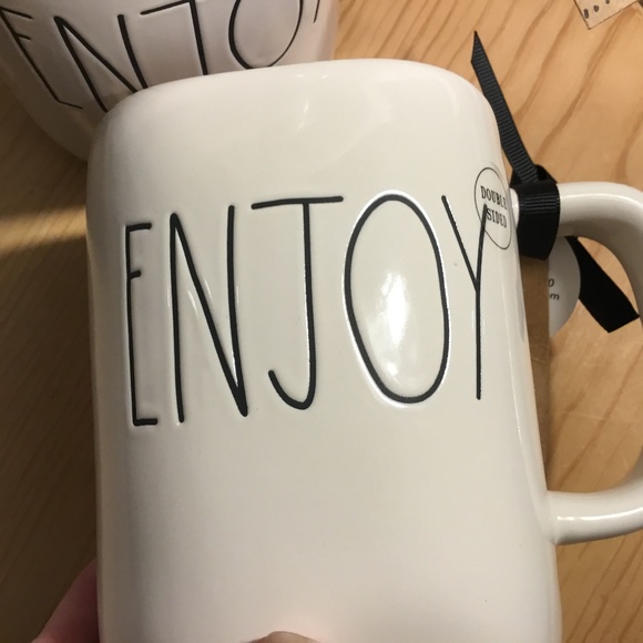 NWT~ 2 Rae Dunn White Raised Floral Engraved Back ceramic coffee Mug ENJOY - Picture 6 of 10